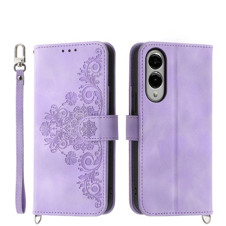 Custodia per telefono in pelle con portafoglio in rilievo con fiori per Galaxy