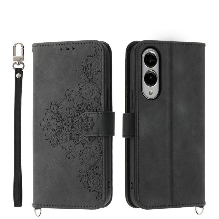 Custodia per telefono in pelle con portafoglio in rilievo con fiori per Galaxy