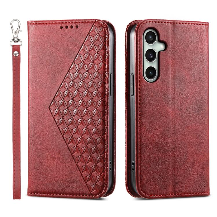 Custodia in pelle con texture a griglia cubica e chiusura magnetica per Galaxy