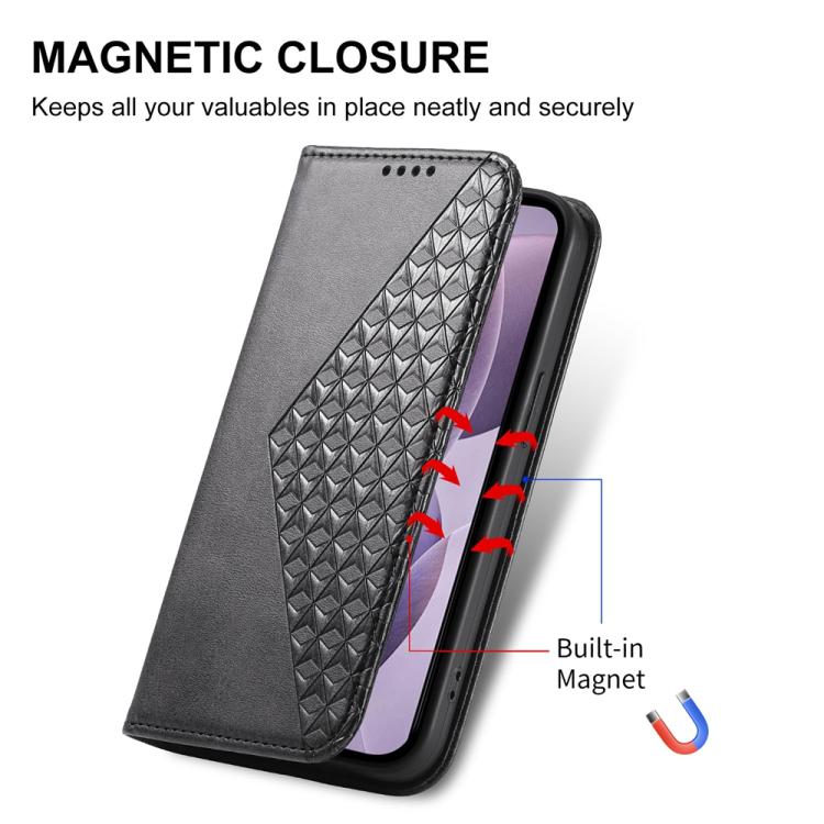 Custodia in pelle con texture a griglia cubica e chiusura magnetica per Galaxy
