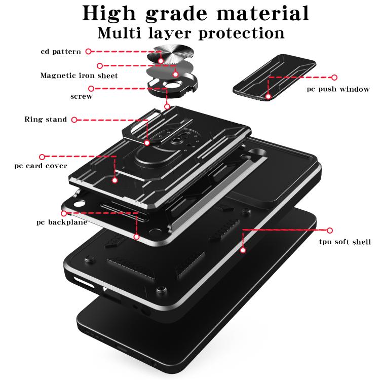 Custodia TPU PC con schermo scorrevole e slot per carte per Samsung Galaxy S25