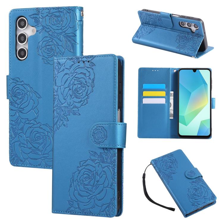 Custodia in pelle con tre scomparti per carte e motivo a rosa per Samsung Galaxy