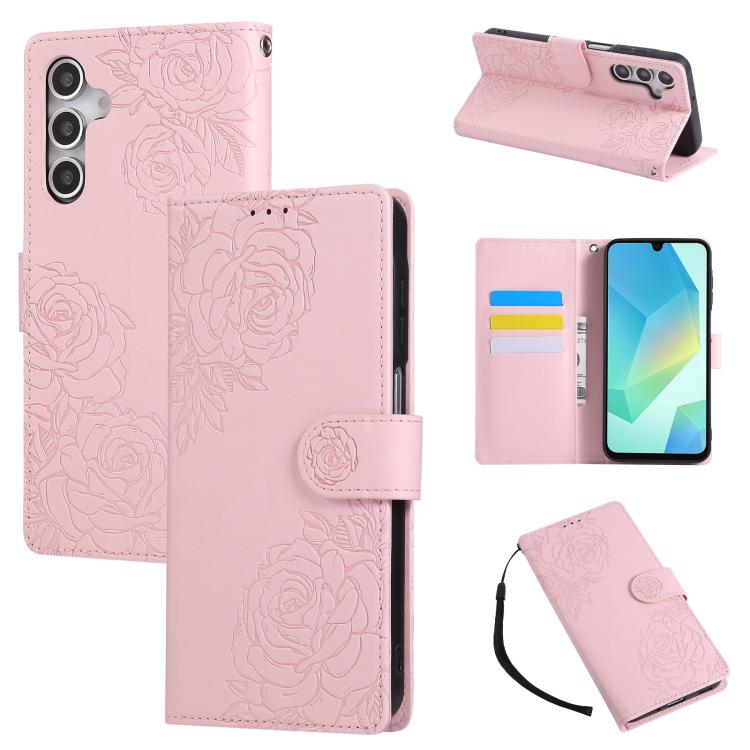 Custodia in pelle con tre scomparti per carte e motivo a rosa per Samsung Galaxy