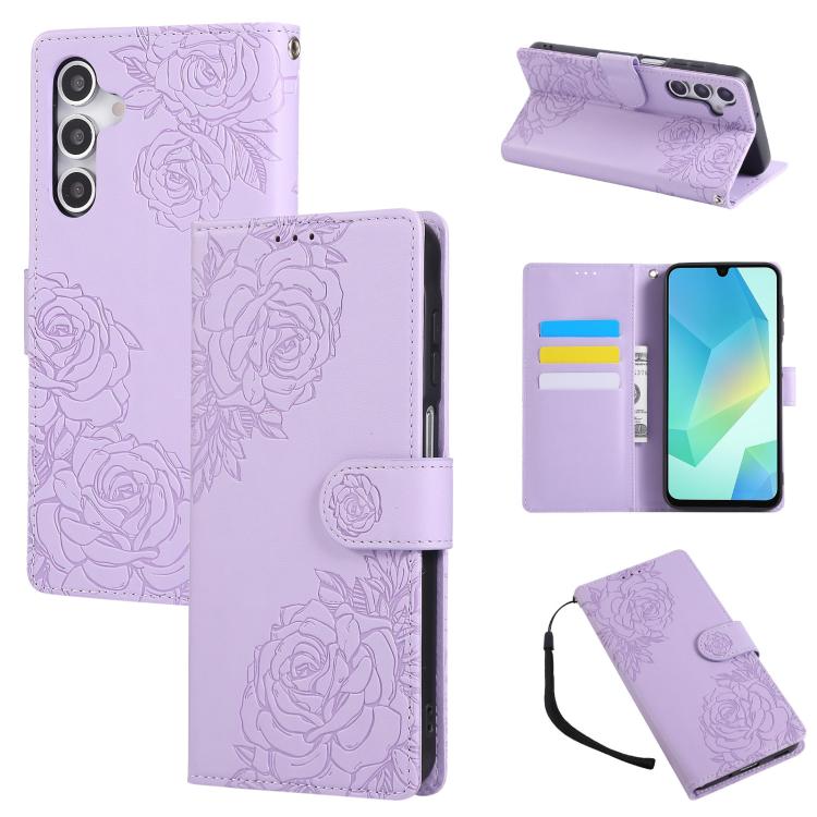 Custodia in pelle con tre scomparti per carte e motivo a rosa per Samsung Galaxy