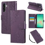 Custodia in pelle con tre scomparti per carte e motivo a rosa per Samsung Galaxy