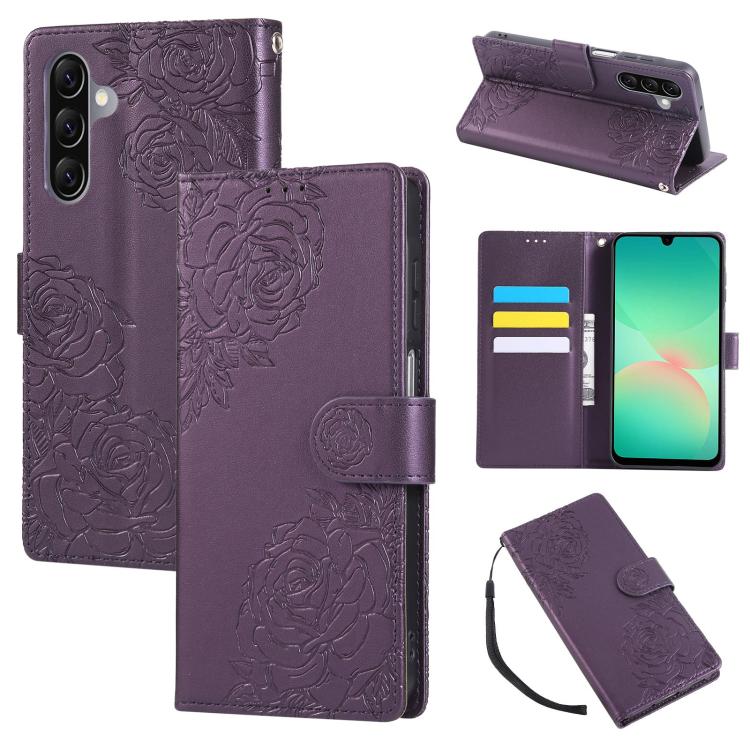 Custodia in pelle con tre scomparti per carte e motivo a rosa per Samsung Galaxy