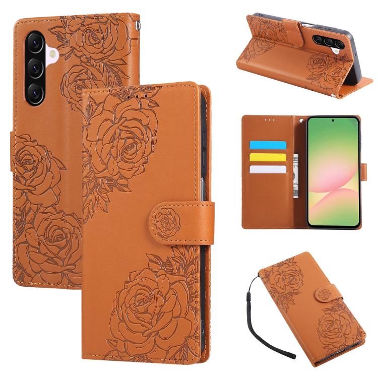 Custodia in pelle con tre scomparti per carte e motivo a rosa per Samsung Galaxy