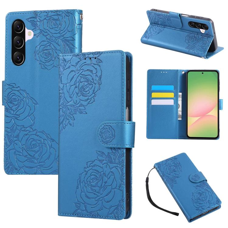 Custodia in pelle con tre scomparti per carte e motivo a rosa per Samsung Galaxy