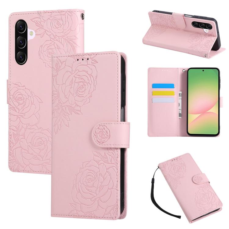 Custodia in pelle con tre scomparti per carte e motivo a rosa per Samsung Galaxy