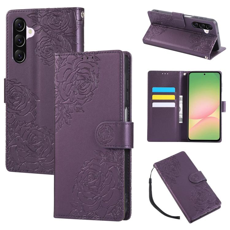 Custodia in pelle con tre scomparti per carte e motivo a rosa per Samsung Galaxy