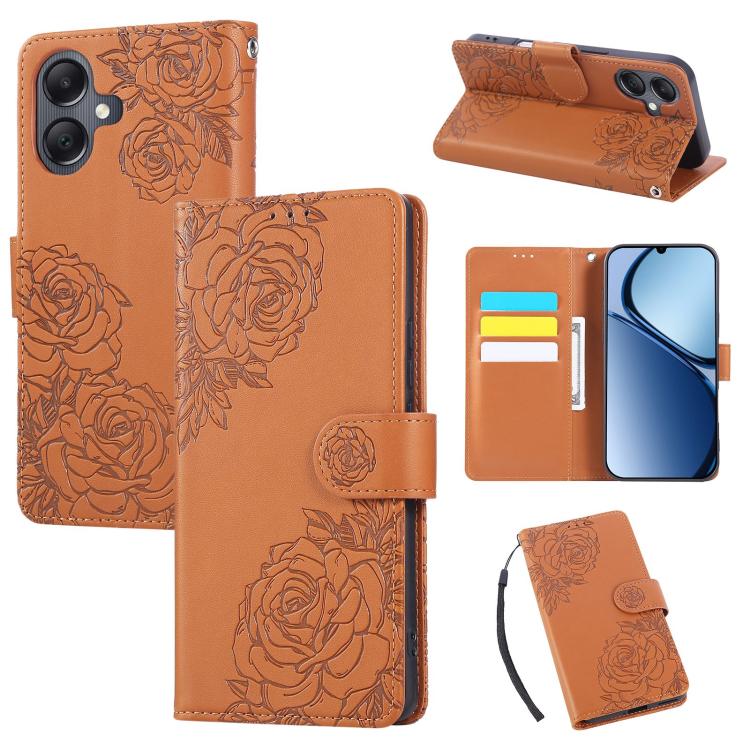 Custodia in pelle con tre scomparti per carte e motivo a rosa per Samsung Galaxy