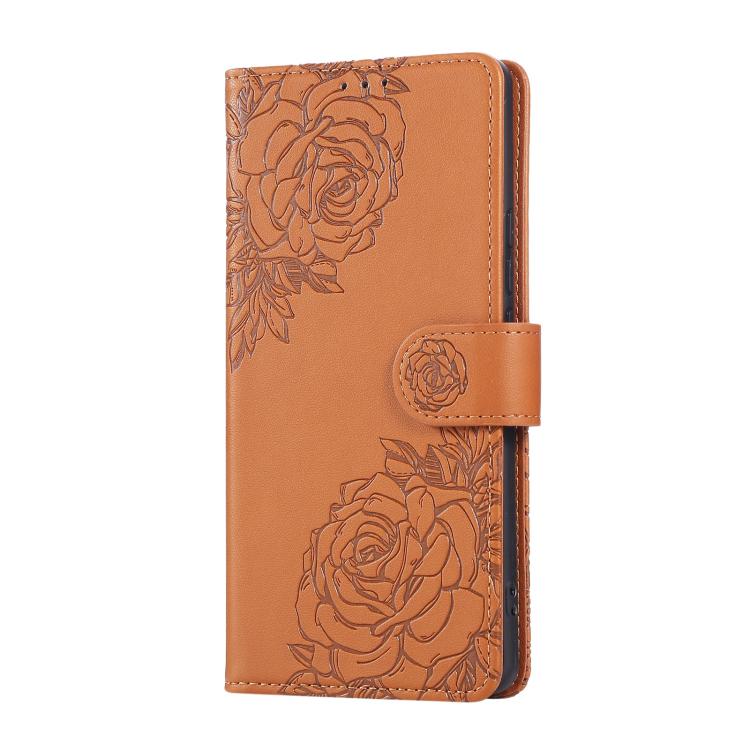 Custodia in pelle con tre scomparti per carte e motivo a rosa per Samsung Galaxy