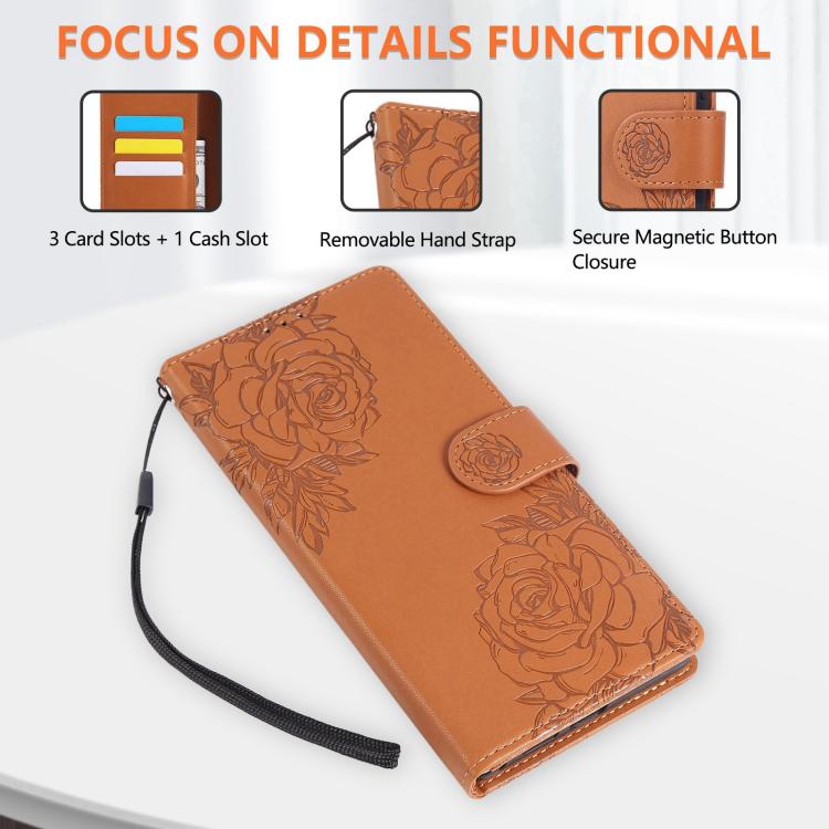 Custodia in pelle con tre scomparti per carte e motivo a rosa per Samsung Galaxy