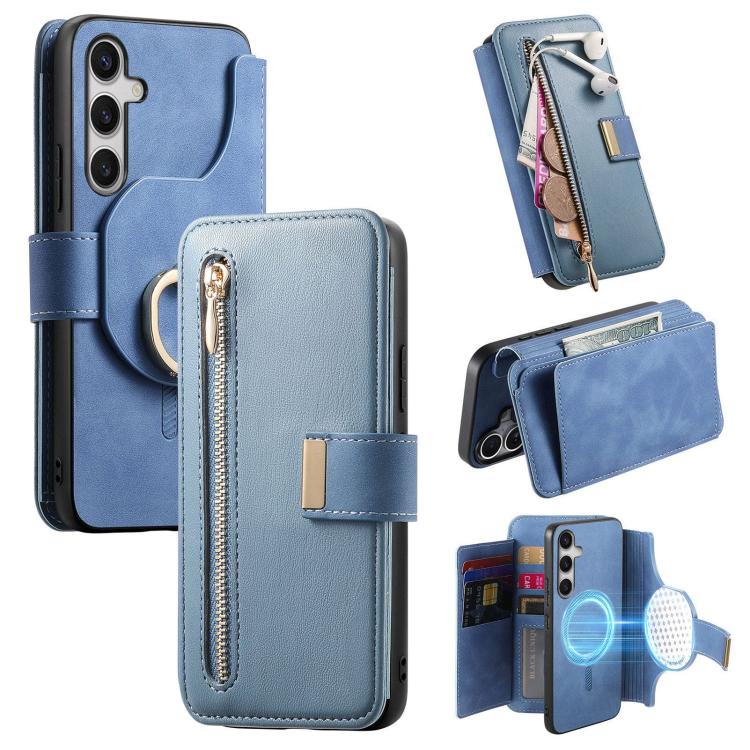 Portafoglio con cerniera ad anello, protezione RFID, custodia per telefono in pelle MagSafe, For Galaxy S25 FE 5G, For Galaxy S25 Edge 5G, For Galaxy S24 FE 5G