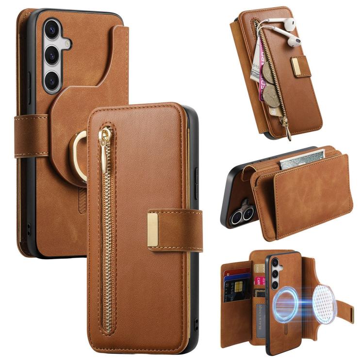 Portafoglio con cerniera ad anello, protezione RFID, custodia per telefono in pelle MagSafe, For Galaxy S25 FE 5G, For Galaxy S25 Edge 5G, For Galaxy S24 FE 5G