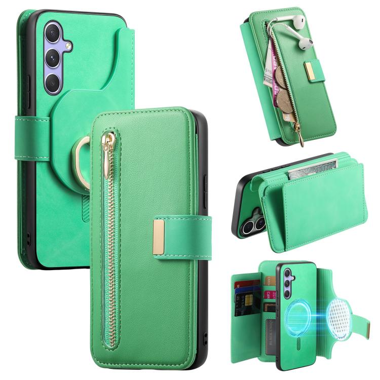 Portafoglio con cerniera ad anello, protezione RFID, custodia per telefono in pelle MagSafe, For Galaxy A54 5G