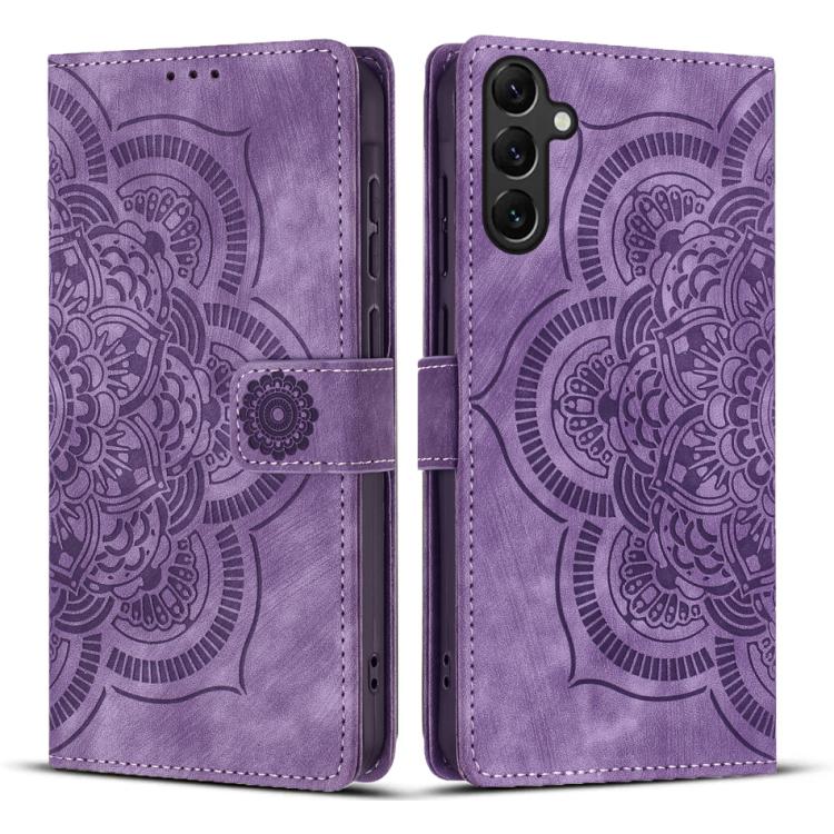 Custodia per telefono in pelle satinata stile retrò con mandala in rilievo., For Samsung Galaxy A14, For Samsung Galaxy A34 5G, For Samsung Galaxy A54 5G, For Samsung Galaxy A13