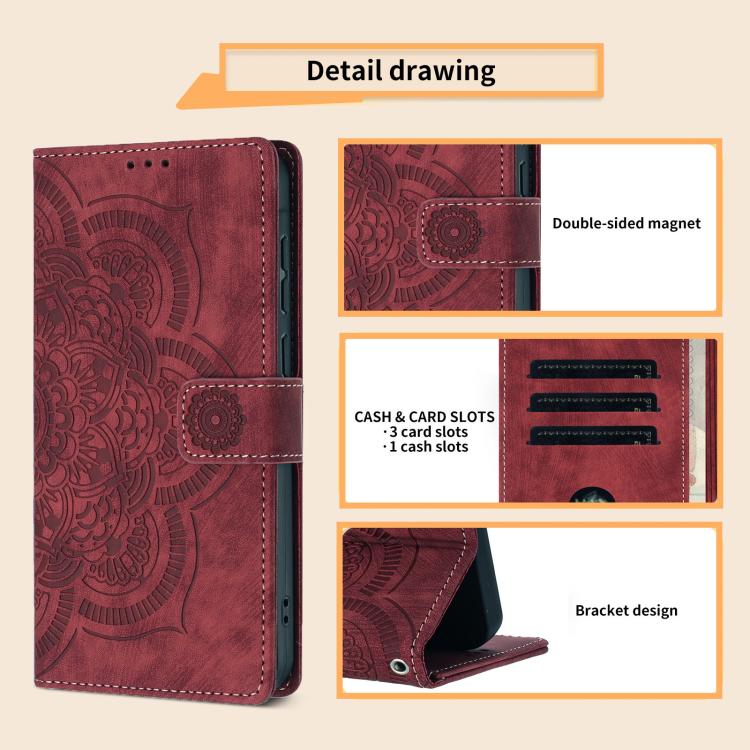 Custodia per telefono in pelle satinata stile retrò con mandala in rilievo., For Samsung Galaxy A14, For Samsung Galaxy A34 5G, For Samsung Galaxy A54 5G, For Samsung Galaxy A13