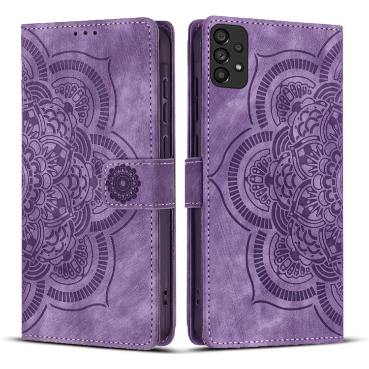 Custodia per telefono in pelle satinata stile retrò con mandala in rilievo., For Samsung Galaxy A14, For Samsung Galaxy A34 5G, For Samsung Galaxy A54 5G, For Samsung Galaxy A13
