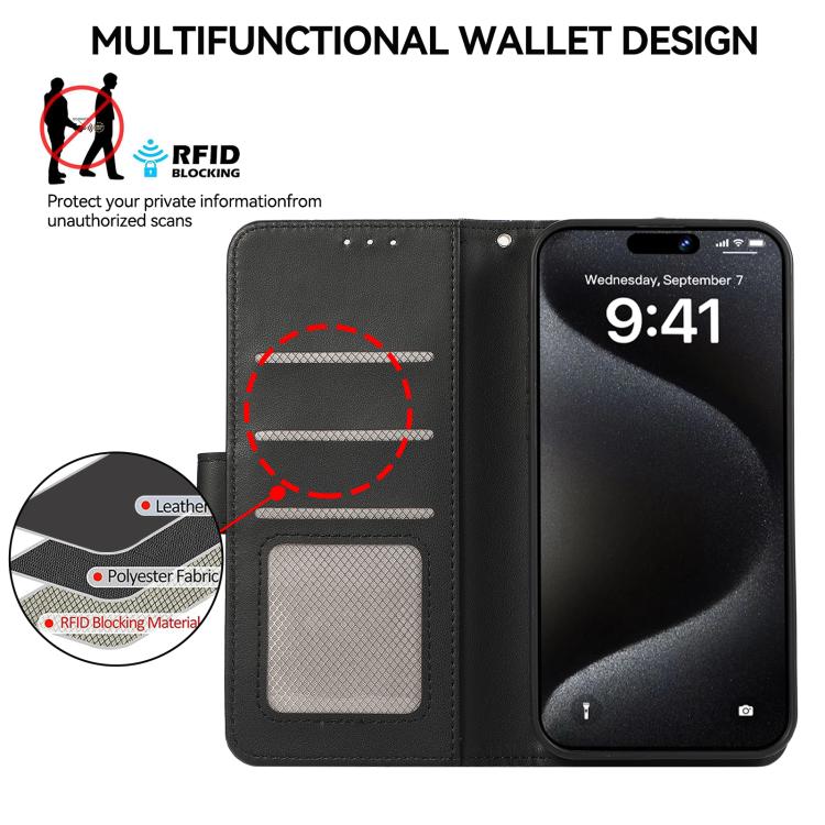 Custodia per telefono in pelle ABEEL con texture delicata e protezione RFID., For Samsung Galaxy S22 5G, For Samsung Galaxy XCover 5, For Samsung Galaxy S21 FE 5G, For Samsung Galaxy S21 5G