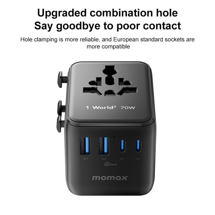 Caricabatterie da viaggio MOMAX UA22 GaN 70 W con doppia presa AC - immagine 8