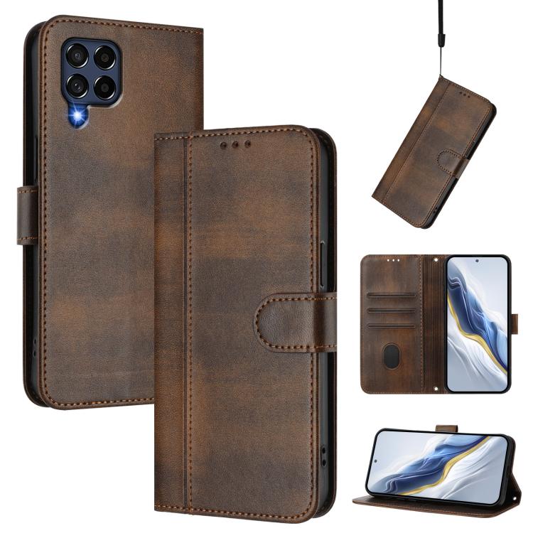 Custodia per telefono in pelle stile retrò con fibbia a giunzione lineare, For Samsung Galaxy M53 5G, For Samsung Galaxy M33 5G Global, For Samsung Galaxy M52