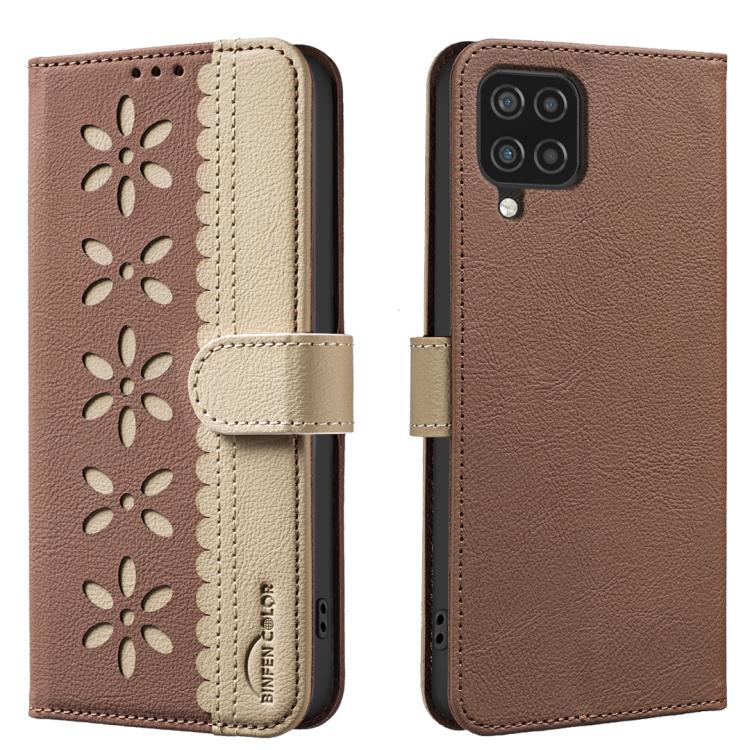Custodia per telefono in pelle con motivo floreale traforato e protezione RFID., For Samsung Galaxy A13, For Samsung Galaxy A52 / A52S, For Samsung Galaxy A02S / A03S, For Samsung Galaxy A22 4G