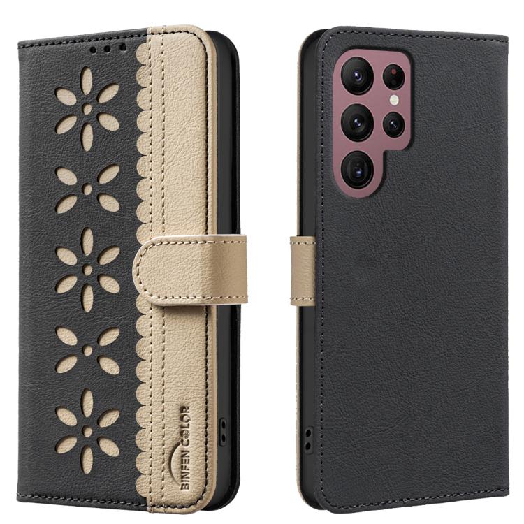 Custodia per telefono in pelle con motivo floreale traforato e protezione RFID., For Samsung Galaxy S23 5G, For Samsung Galaxy S22 Ultra 5G, For Samsung Galaxy S22+ 5G, For Samsung Galaxy S22 5G