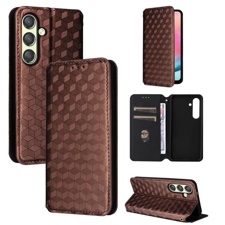Custodia per telefono in pelle con texture a griglia cubica., For Samsung Galaxy S24 FE 5G, For Samsung Galaxy S24 Ultra 5G, For Samsung Galaxy S24+ 5G, For Samsung Galaxy S24 5G