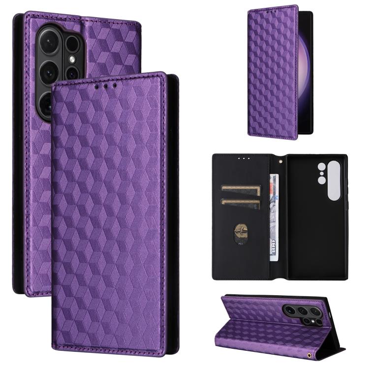 Custodia per telefono in pelle con texture a griglia cubica., For Samsung Galaxy S24 FE 5G, For Samsung Galaxy S24 Ultra 5G, For Samsung Galaxy S24+ 5G, For Samsung Galaxy S24 5G