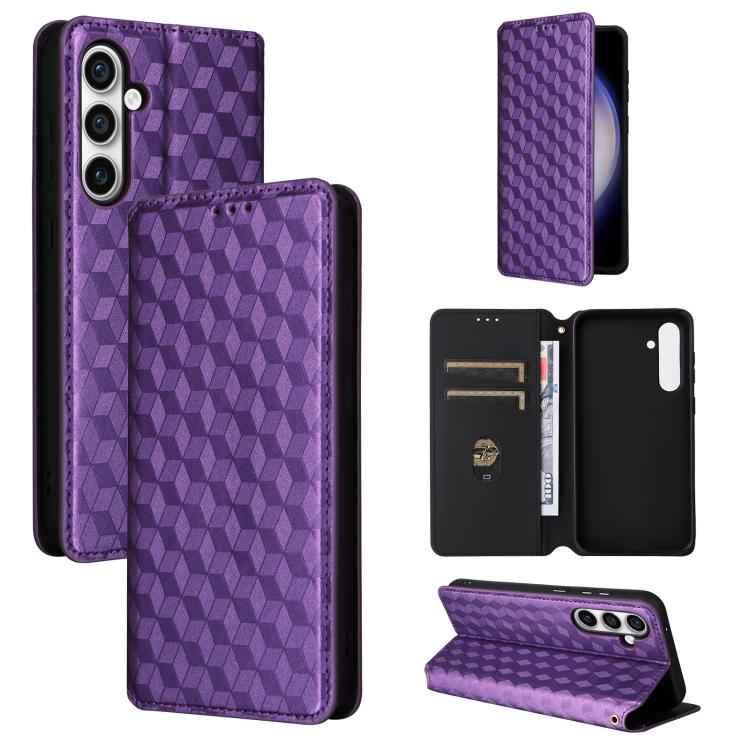 Custodia per telefono in pelle con texture a griglia cubica., For Samsung Galaxy S24 FE 5G, For Samsung Galaxy S24 Ultra 5G, For Samsung Galaxy S24+ 5G, For Samsung Galaxy S24 5G