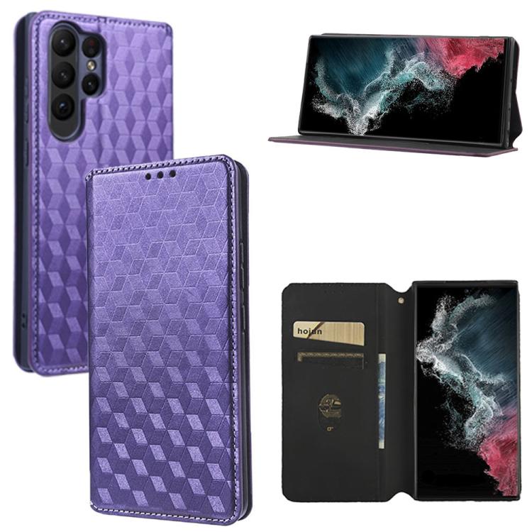 Custodia per telefono in pelle con texture a griglia cubica., For Samsung Galaxy S20 FE 2022 / 5G / 4G, For Samsung Galaxy S22 Ultra 5G, For Samsung Galaxy S22+ 5G, For Samsung Galaxy S22 5G