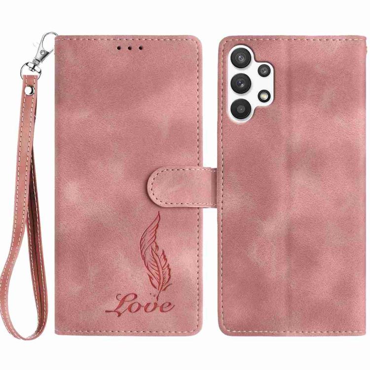 Custodia per telefono in similpelle con effetto piuma goffrato, piacevole al tatto., For Samsung Galaxy A03, For Samsung Galaxy A13 4G, For Samsung Galaxy A22 4G