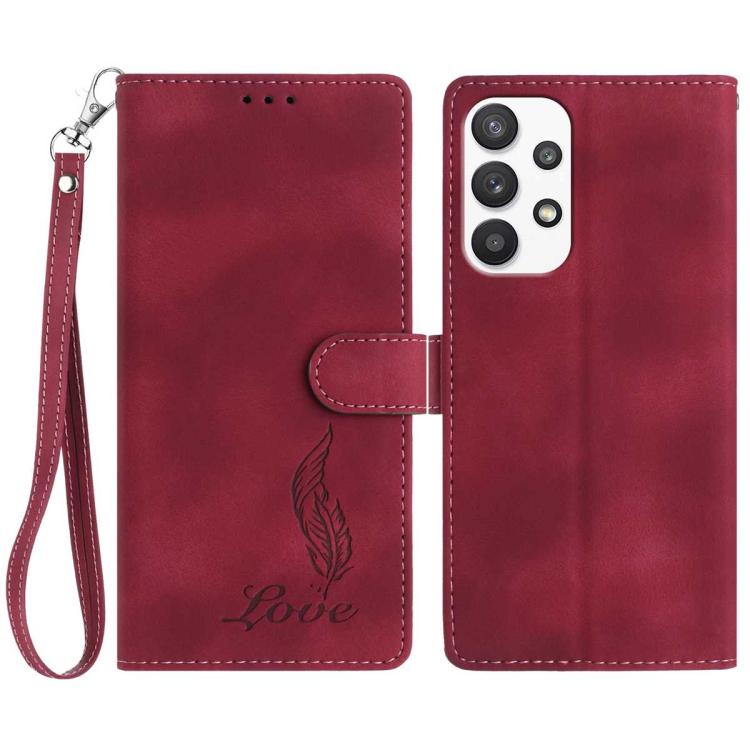 Custodia per telefono in similpelle con effetto piuma goffrato, piacevole al tatto., For Samsung Galaxy A22 5G, For Samsung Galaxy A32 4G, For Samsung Galaxy A72