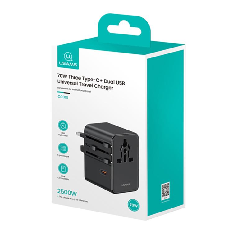 Caricabatterie da viaggio universale USAMS CC310 da 70 W con tre porte Type-C e due porte USB-A, CC310
