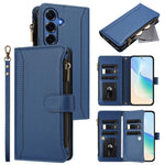 Custodia in pelle con chiusura magnetica, 9 scomparti per carte e cerniera, con cinturino da polso., For Samsung Galaxy S26+ 5G, For Samsung Galaxy S26 Edge 5G, For Samsung Galaxy S26 Ultra 5G, For Samsung Galaxy S26 5G