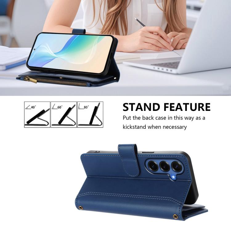 Custodia in pelle con chiusura magnetica, 9 scomparti per carte e cerniera, con cinturino da polso., For Samsung Galaxy S26+ 5G, For Samsung Galaxy S26 Edge 5G, For Samsung Galaxy S26 Ultra 5G, For Samsung Galaxy S26 5G