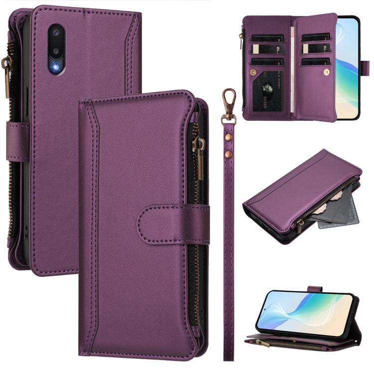 Custodia in pelle con chiusura magnetica, 9 scomparti per carte e cerniera, con cinturino da polso., For Samsung Galaxy A42 5G / M42 5G, For Samsung Galaxy A32 4G, For Samsung Galaxy A02 / M02, For Samsung Galaxy A72 5G / 4G