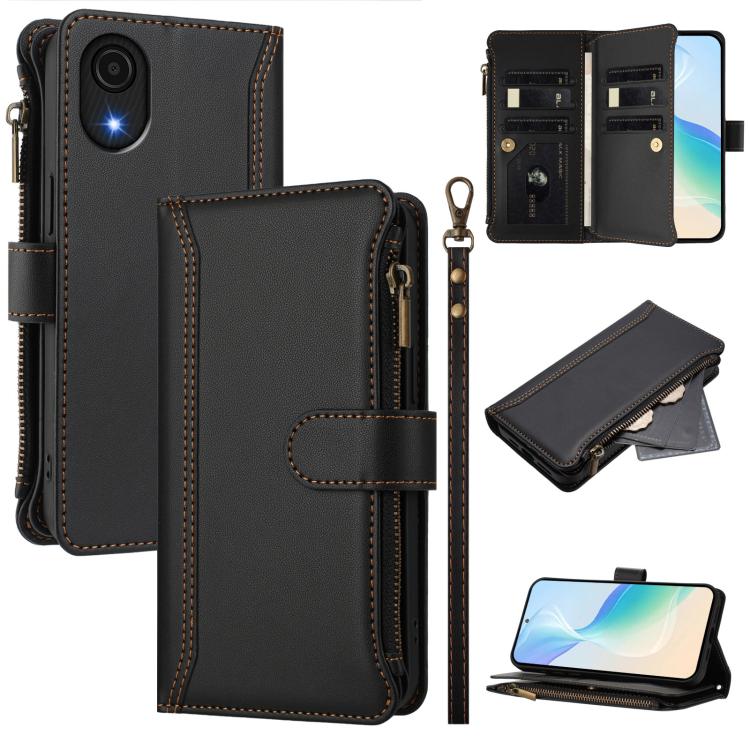 Custodia in pelle con chiusura magnetica, 9 scomparti per carte e cerniera, con cinturino da polso., For Samsung Galaxy A24 4G, For Samsung Galaxy A23 5G / 4G / M23, For Samsung Galaxy A32 5G / M32 5G, For Samsung Galaxy A04 Core / A03 Core