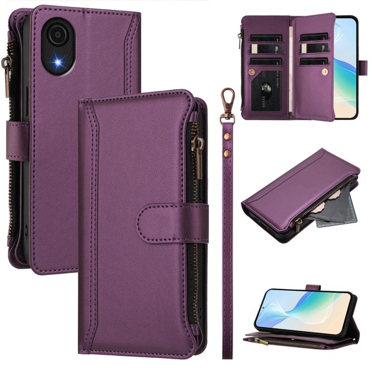 Custodia in pelle con chiusura magnetica, 9 scomparti per carte e cerniera, con cinturino da polso., For Samsung Galaxy A24 4G, For Samsung Galaxy A23 5G / 4G / M23, For Samsung Galaxy A32 5G / M32 5G, For Samsung Galaxy A04 Core / A03 Core