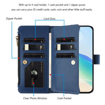 Custodia in pelle con chiusura magnetica, 9 scomparti per carte e cerniera, con cinturino da polso., For Samsung Galaxy A15 5G / 4G, For Samsung Galaxy A55 5G, For Samsung Galaxy A35 5G, For Samsung Galaxy A25 5G