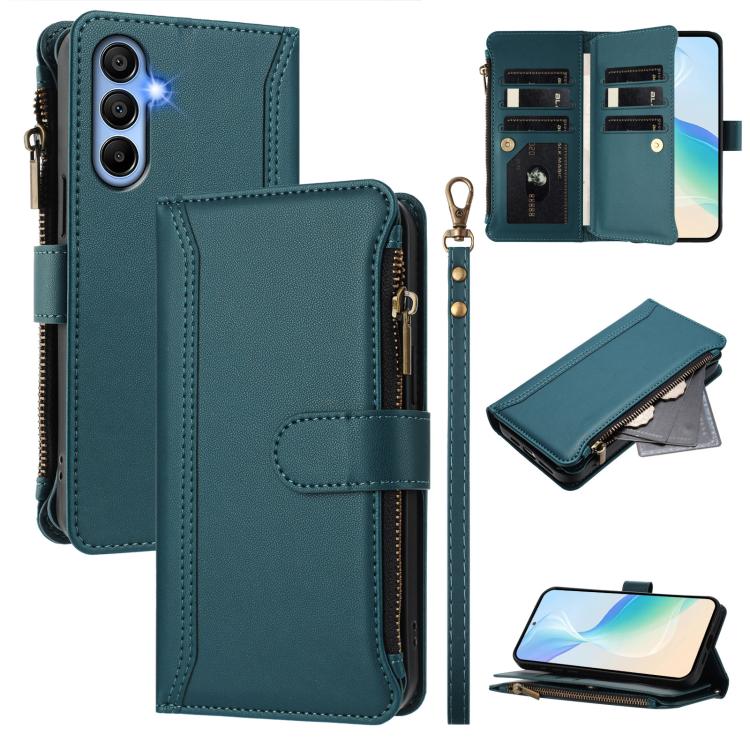 Custodia in pelle con chiusura magnetica, 9 scomparti per carte e cerniera, con cinturino da polso., For Samsung Galaxy A15 5G / 4G, For Samsung Galaxy A55 5G, For Samsung Galaxy A35 5G, For Samsung Galaxy A25 5G