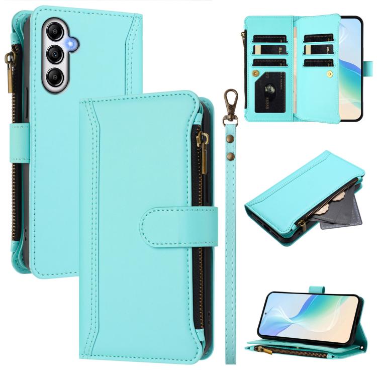Custodia in pelle con chiusura magnetica, 9 scomparti per carte e cerniera, con cinturino da polso., For Samsung Galaxy A24 4G, For Samsung Galaxy A23 5G / 4G / M23, For Samsung Galaxy A32 5G / M32 5G, For Samsung Galaxy A04 Core / A03 Core