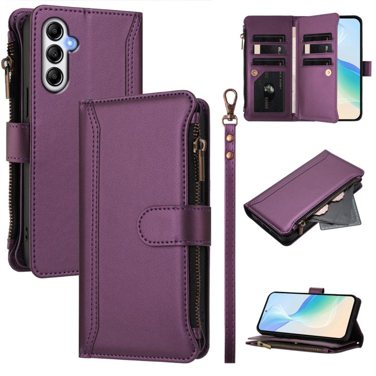 Custodia in pelle con chiusura magnetica, 9 scomparti per carte e cerniera, con cinturino da polso., For Samsung Galaxy A24 4G, For Samsung Galaxy A23 5G / 4G / M23, For Samsung Galaxy A32 5G / M32 5G, For Samsung Galaxy A04 Core / A03 Core