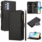 Custodia in pelle con chiusura magnetica, 9 scomparti per carte e cerniera, con cinturino da polso., For Samsung Galaxy A24 4G, For Samsung Galaxy A23 5G / 4G / M23, For Samsung Galaxy A32 5G / M32 5G, For Samsung Galaxy A04 Core / A03 Core