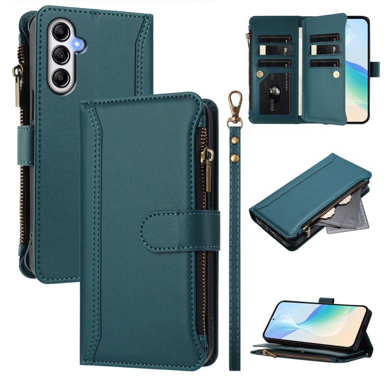 Custodia in pelle con chiusura magnetica, 9 scomparti per carte e cerniera, con cinturino da polso., For Samsung Galaxy A15 5G / 4G, For Samsung Galaxy A55 5G, For Samsung Galaxy A35 5G, For Samsung Galaxy A25 5G