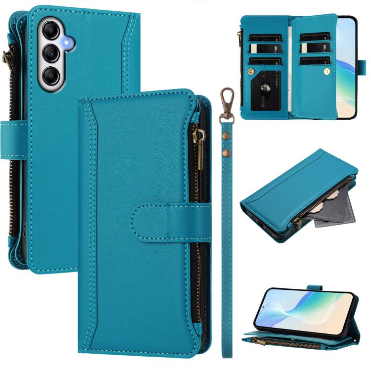 Custodia in pelle con chiusura magnetica, 9 scomparti per carte e cerniera, con cinturino da polso., For Samsung Galaxy A15 5G / 4G, For Samsung Galaxy A55 5G, For Samsung Galaxy A35 5G, For Samsung Galaxy A25 5G