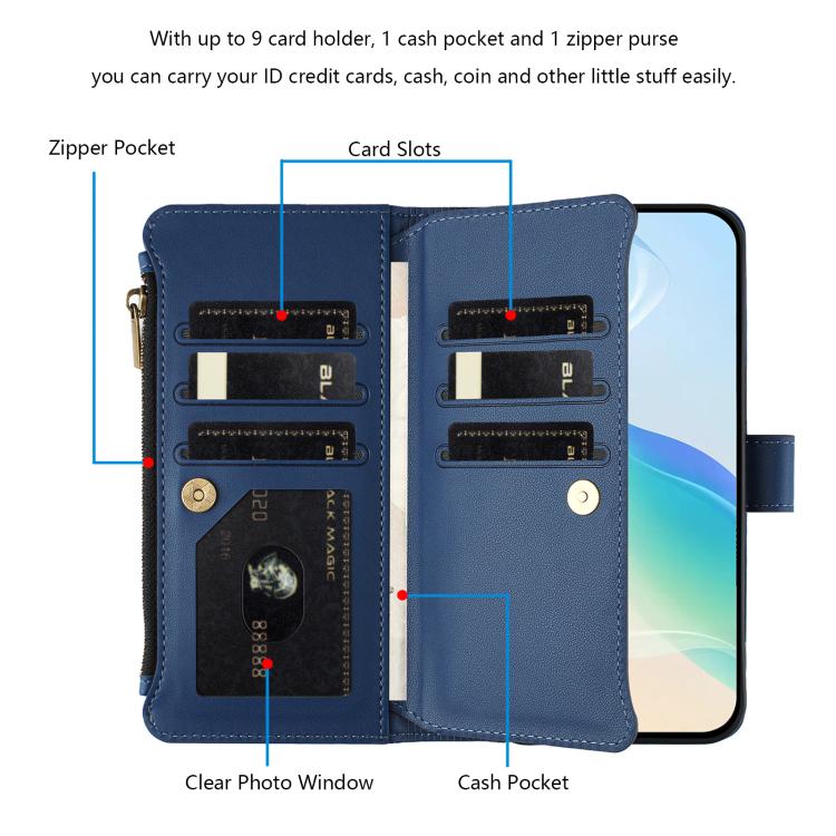 Custodia in pelle con chiusura magnetica, 9 scomparti per carte e cerniera, con cinturino da polso., For Samsung Galaxy A42 5G / M42 5G, For Samsung Galaxy A32 4G, For Samsung Galaxy A02 / M02, For Samsung Galaxy A72 5G / 4G