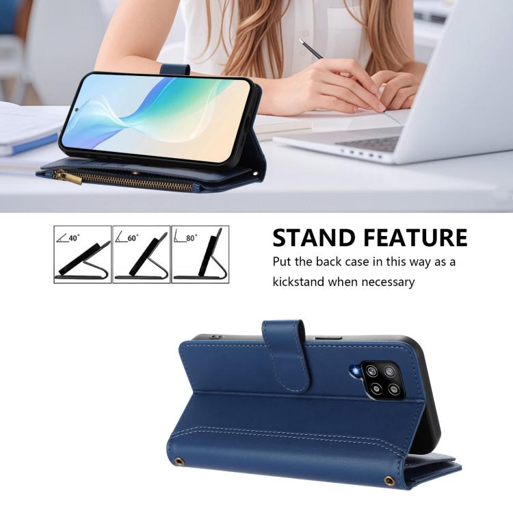 Custodia in pelle con chiusura magnetica, 9 scomparti per carte e cerniera, con cinturino da polso., For Samsung Galaxy A42 5G / M42 5G, For Samsung Galaxy A32 4G, For Samsung Galaxy A02 / M02, For Samsung Galaxy A72 5G / 4G
