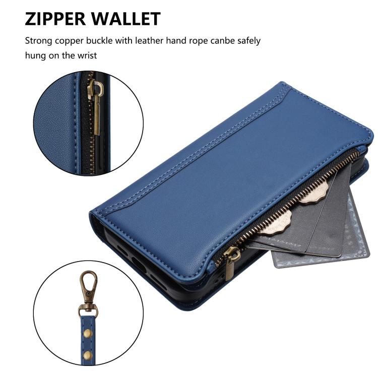 Custodia in pelle con chiusura magnetica, 9 scomparti per carte e cerniera, con cinturino da polso., For Samsung Galaxy A42 5G / M42 5G, For Samsung Galaxy A32 4G, For Samsung Galaxy A02 / M02, For Samsung Galaxy A72 5G / 4G